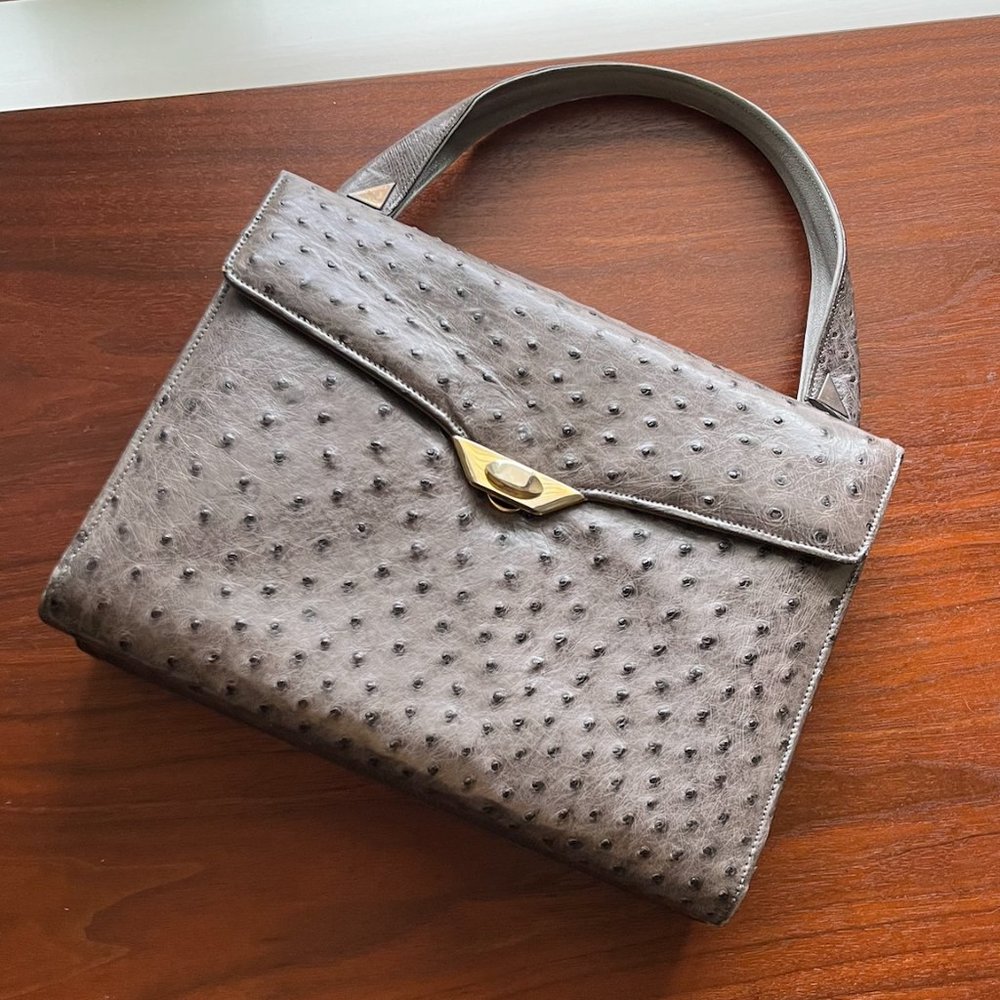 Vintage Genuine Leather Ostrich Flap Bag Purse